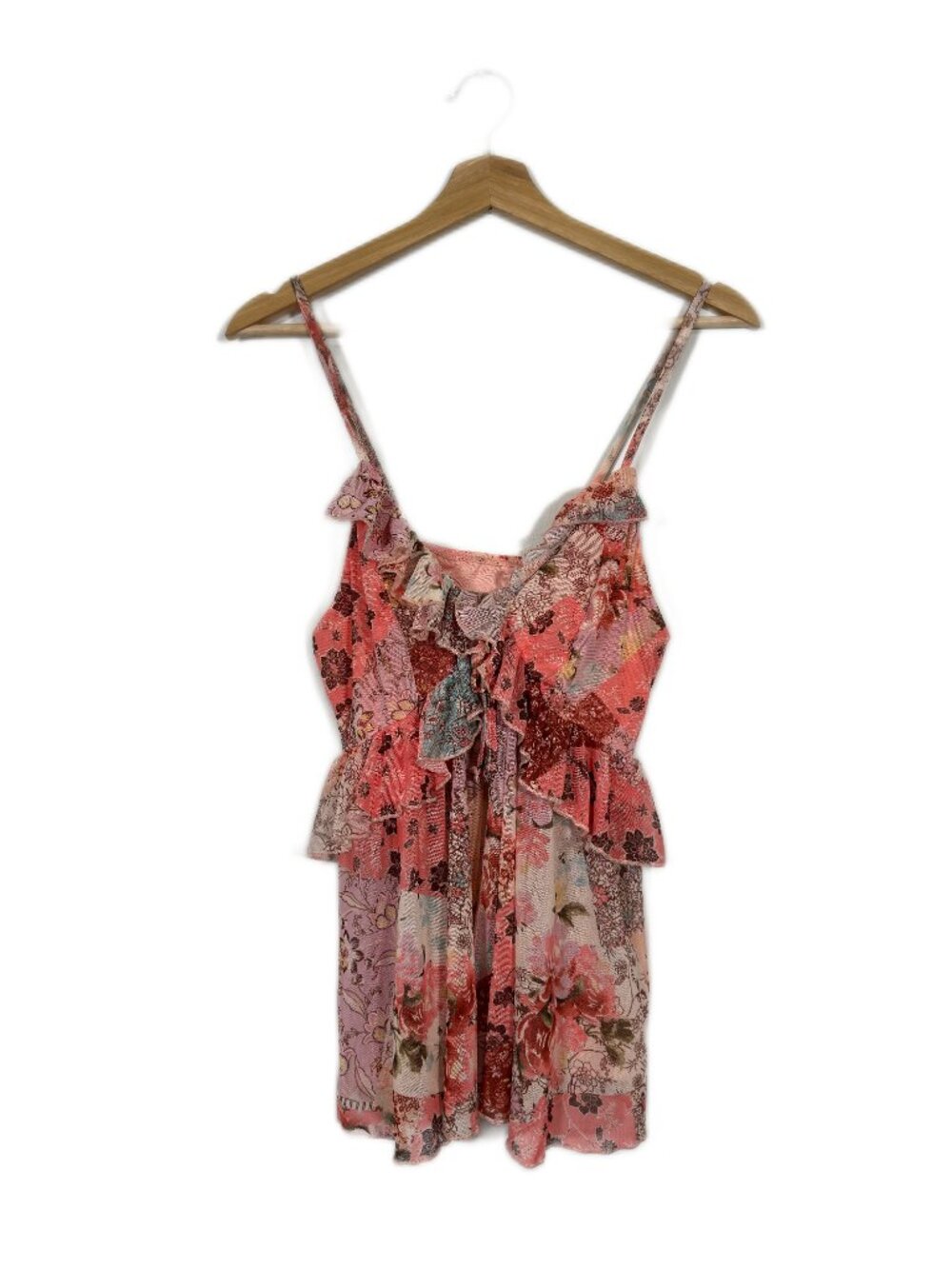 Women's Floral Camisole Top Ruffle Sheer Size M Pink Fairycore Romantic Dainty
